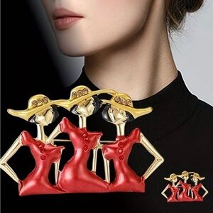 Elegant Red and Gold Women Brooch